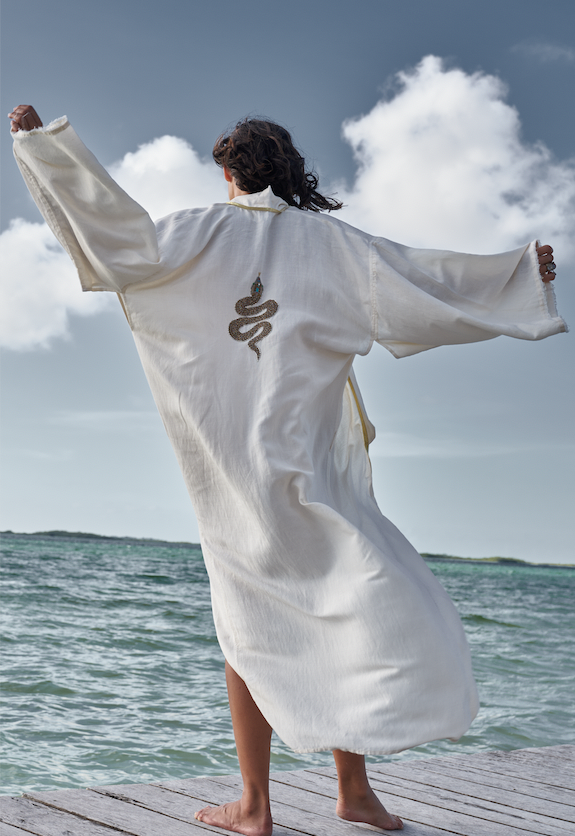 Beliza KIMONO LONG BRODERIE SERPENT ECRU