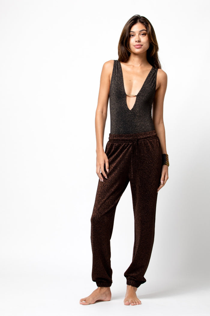 beliza PANTALON LUREX COFEE