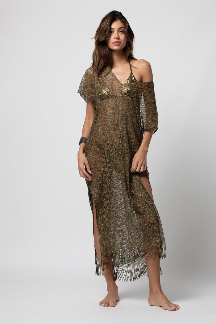 beliza PONCHO LONG LUREX KAKI