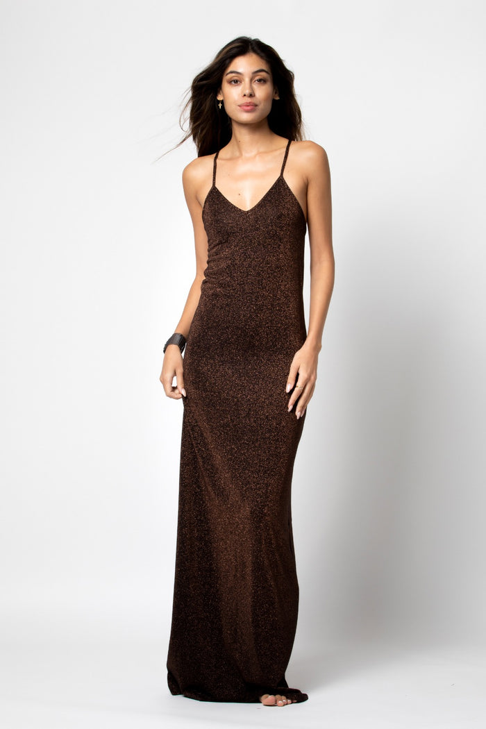 beliza ROBE LONGUE DOS NU JILA LUREX COFEE