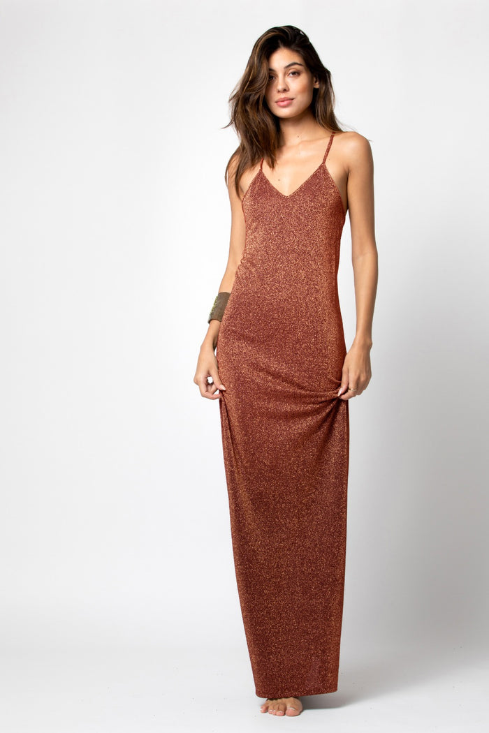 Beliza ROBE LONGUE DOS NU JILA LUREX SIENNE