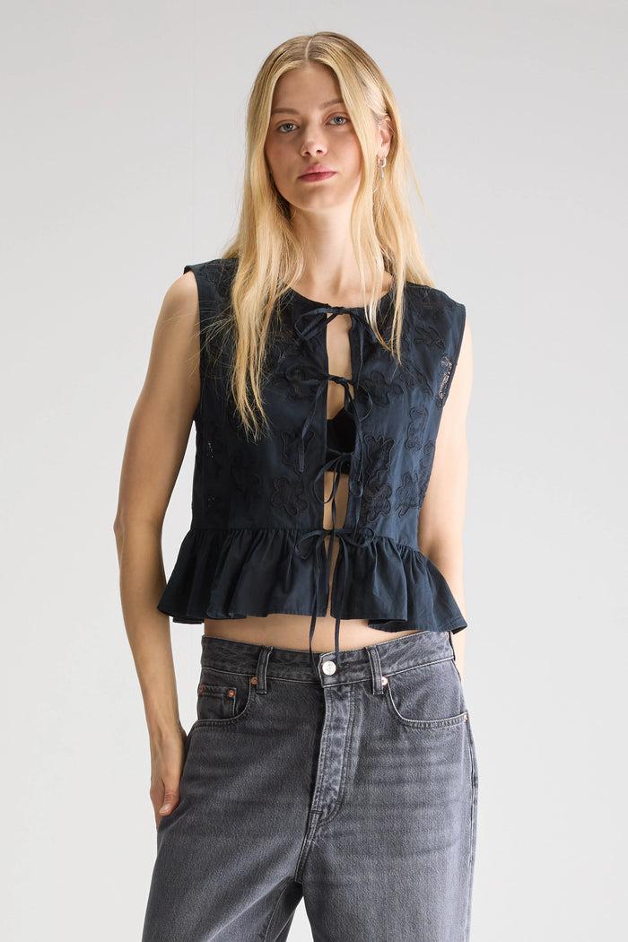 Bellerose Blouse Noire Sans Manches Pour Femmes