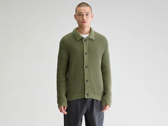 Bellerose Cardigan col polo kaki pour homme