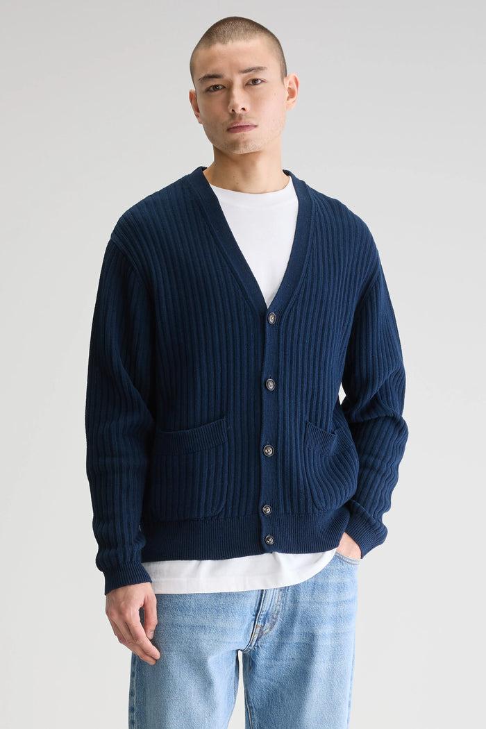 Bellerose Cardigan Col V Bleu Marine Pour Homme