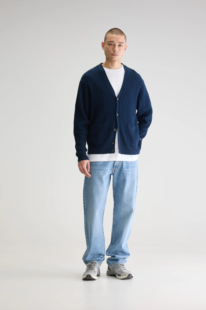 Bellerose Cardigan Col V Bleu Marine Pour Homme