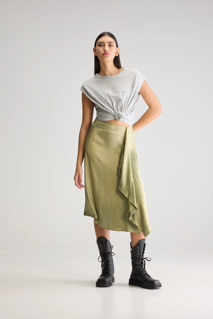 Bellerose Jupe Midi Kaki Flottante Pour Femmes