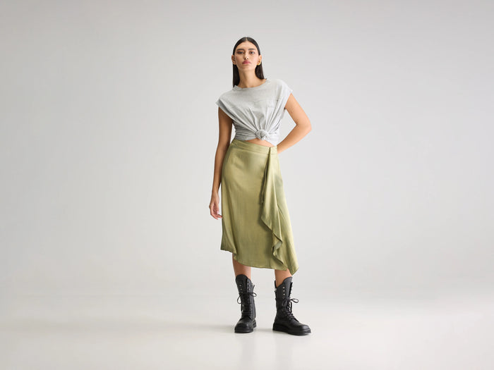 Bellerose Jupe Midi Kaki Flottante Pour Femmes