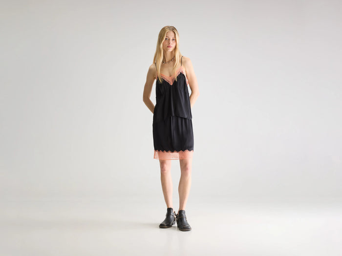 Bellerose Jupe Noire Avec Dentelle Pour Femmes