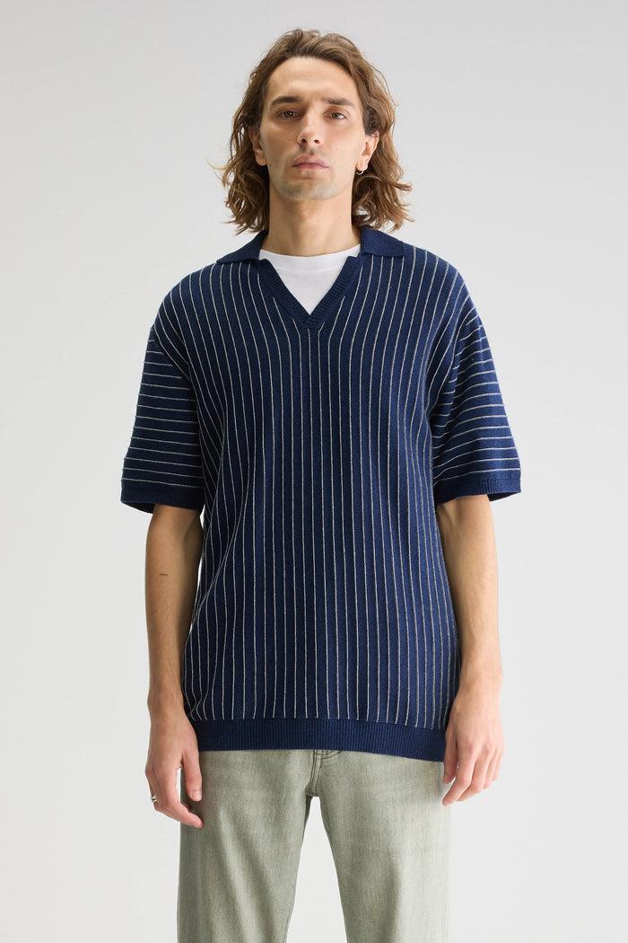 Bellerose Polo Rayé Col V Bleu Pour Homme