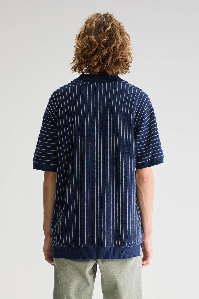 Bellerose Polo Rayé Col V Bleu Pour Homme