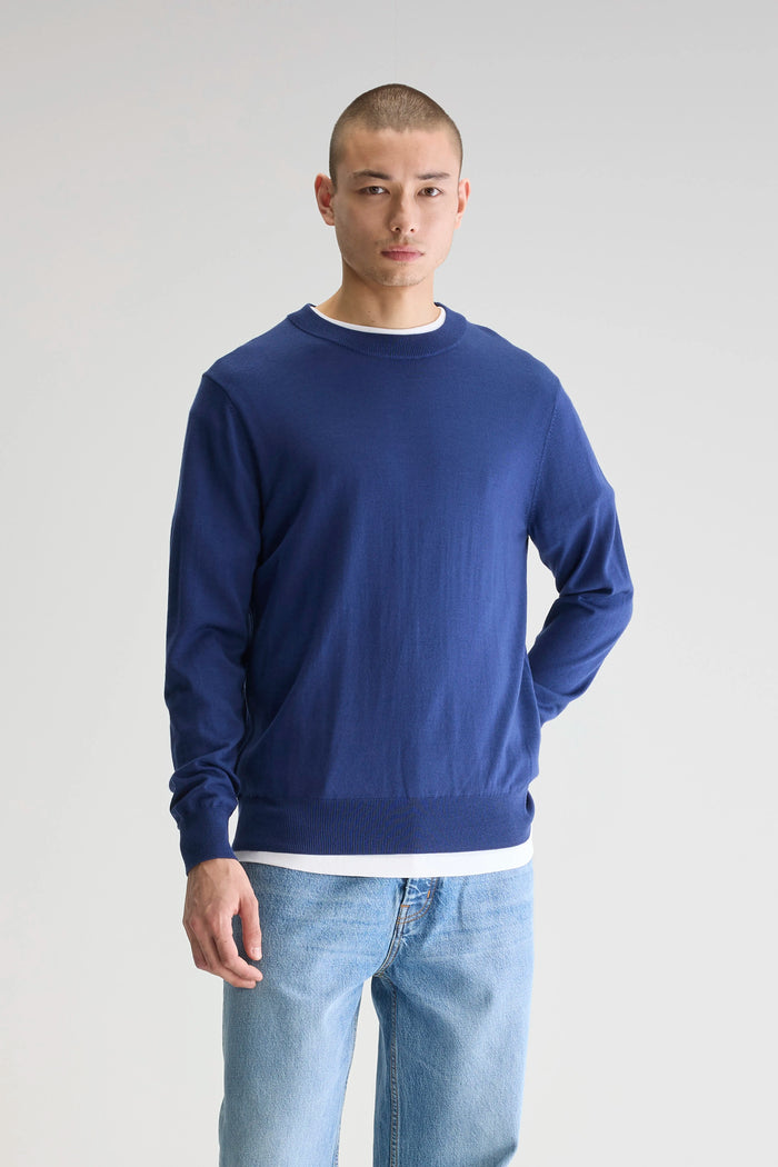 Bellerose Pull Col Rond Bleu En Mérinos Pour Homme