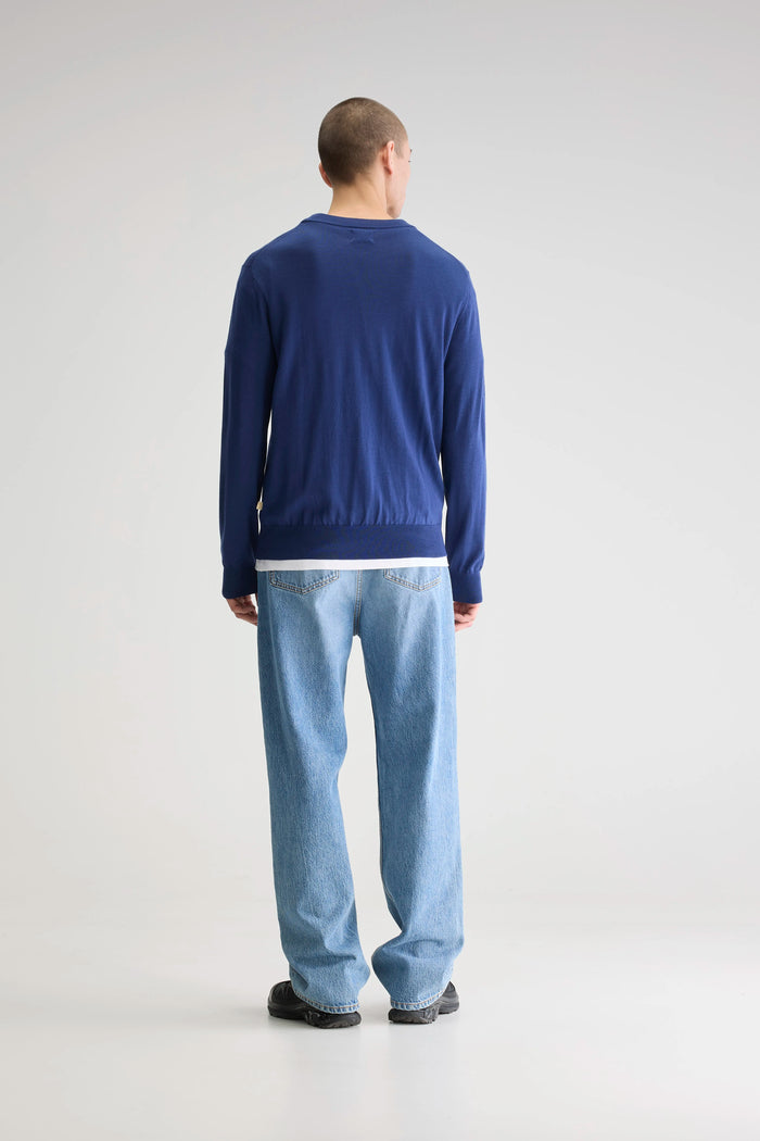 Bellerose Pull Col Rond Bleu En Mérinos Pour Homme