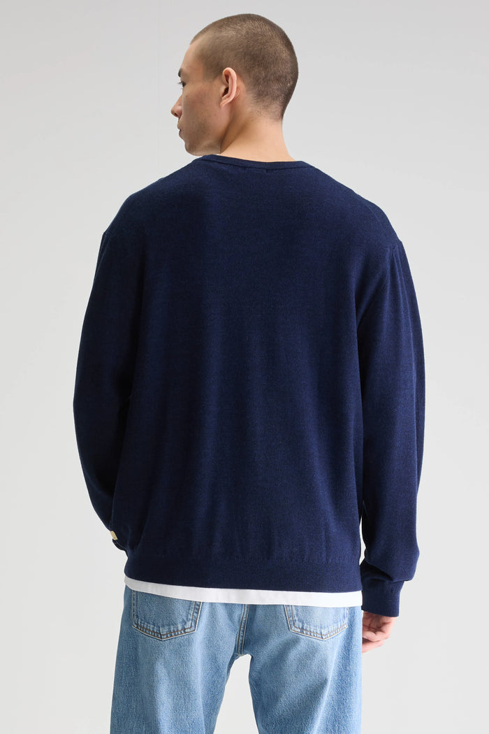 Bellerose Pull Col Rond Bleu En Mérinos Pour Homme