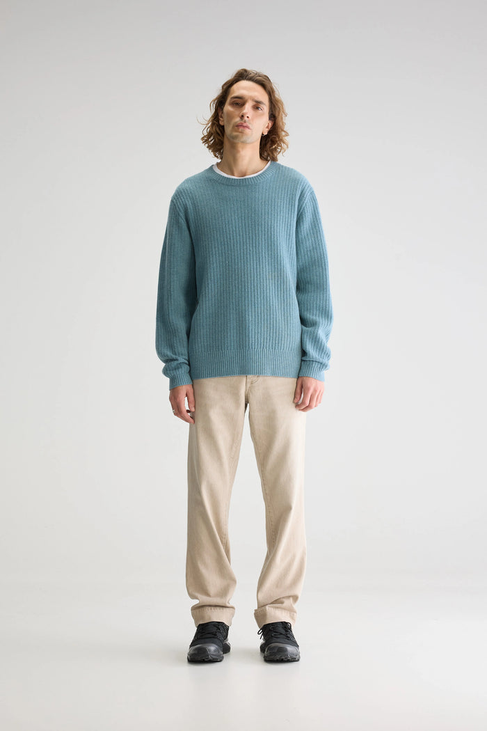 Bellerose Pull Col Rond Bleu En Mérinos Pour Homme