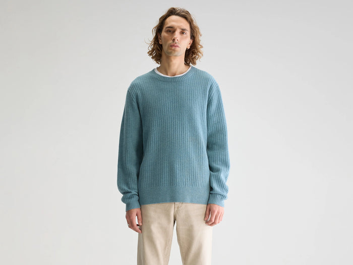 Bellerose Pull col rond bleu en mérinos pour homme
