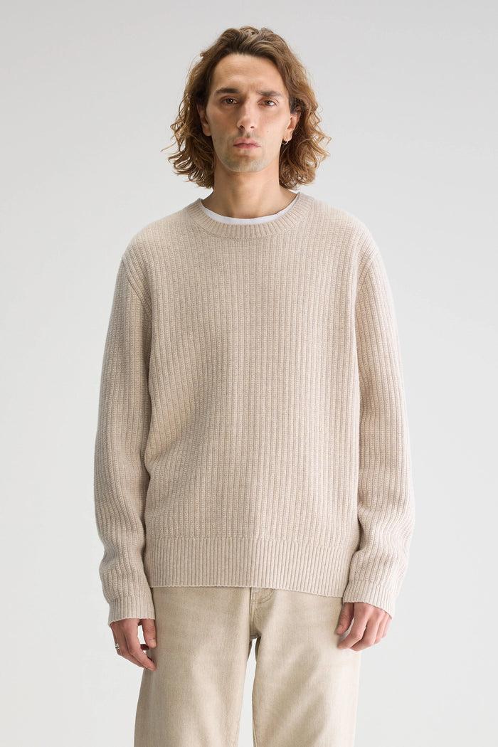 Bellerose Pull Col Rond Gris En Mérinos Pour Homme