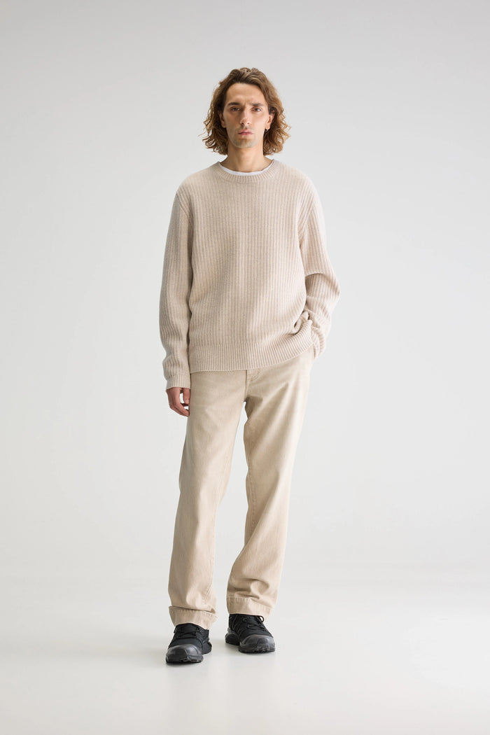 Bellerose Pull Col Rond Gris En Mérinos Pour Homme
