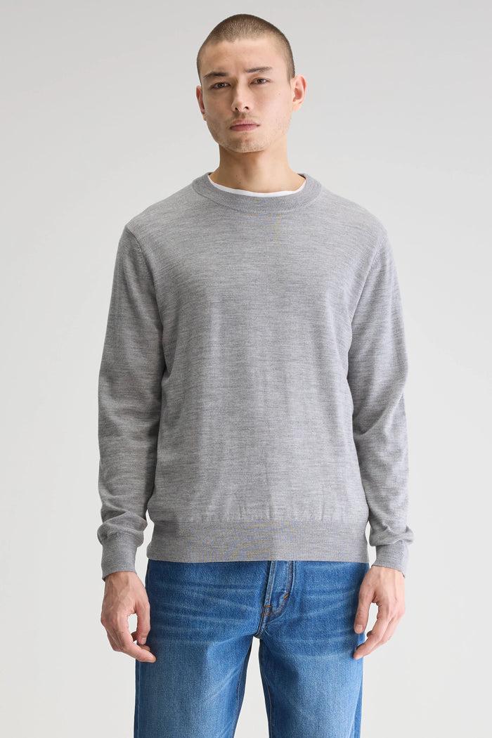 Bellerose Pull Col Rond Gris En Mérinos Pour Homme