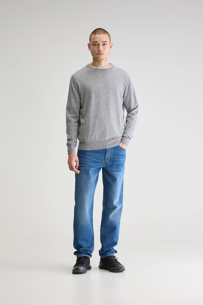 Bellerose Pull Col Rond Gris En Mérinos Pour Homme