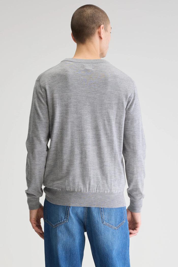 Bellerose Pull Col Rond Gris En Mérinos Pour Homme