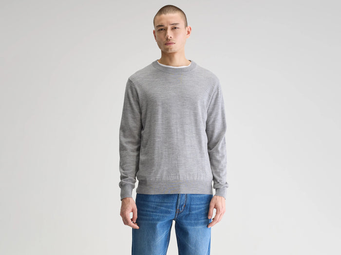 Bellerose Pull col rond gris en mérinos pour homme