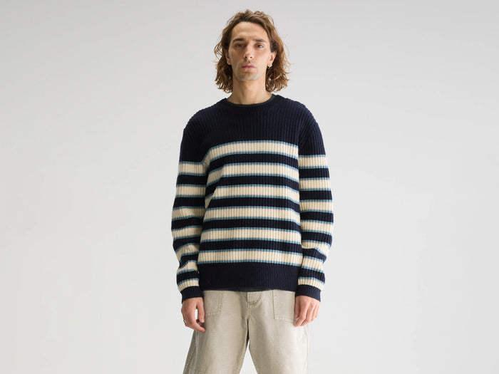 Bellerose Pull col rond rayé en mérinos pour homme