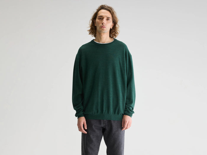 Bellerose Pull col rond vert en mérinos pour homme