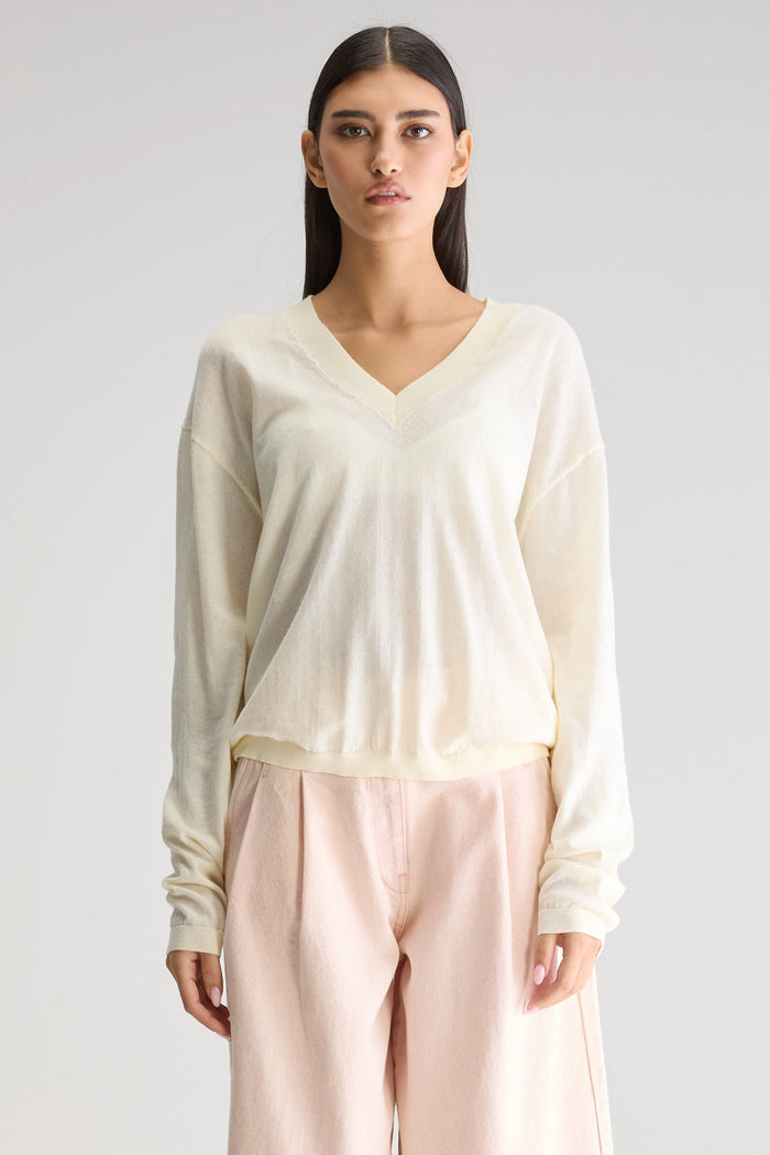 Bellerose Pull En Tricot Blanc À Col V Pour Femmes