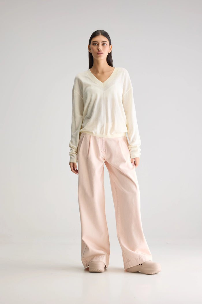 Bellerose Pull En Tricot Blanc À Col V Pour Femmes