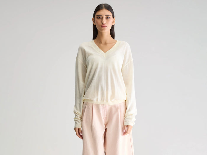 Bellerose Pull En Tricot Blanc À Col V Pour Femmes