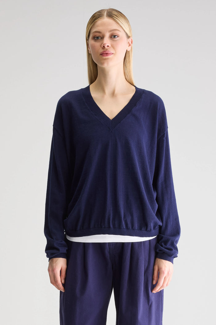 Bellerose Pull En Tricot Bleu À Col V Pour Femmes
