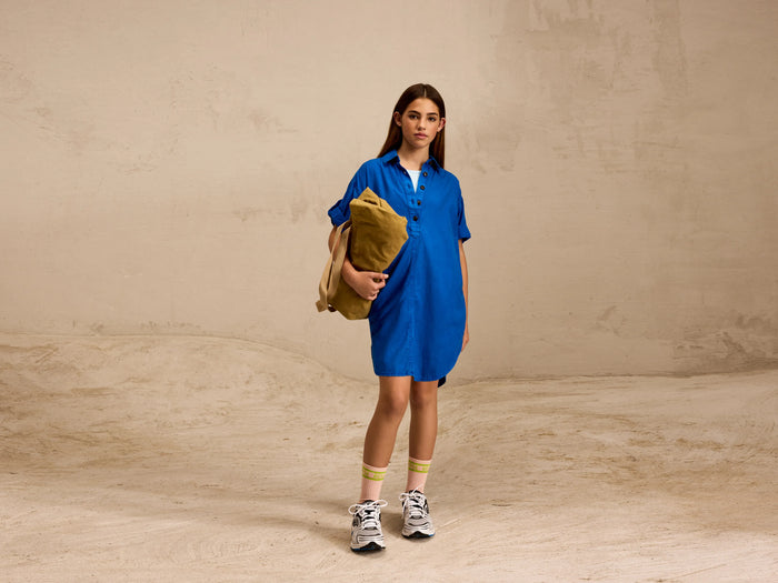 Bellerose Robe chemise bleue à boutons pour filles