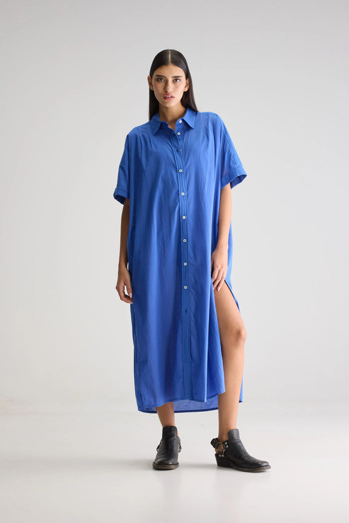 Bellerose Robe Chemise Longue Bleue Pour Femmes