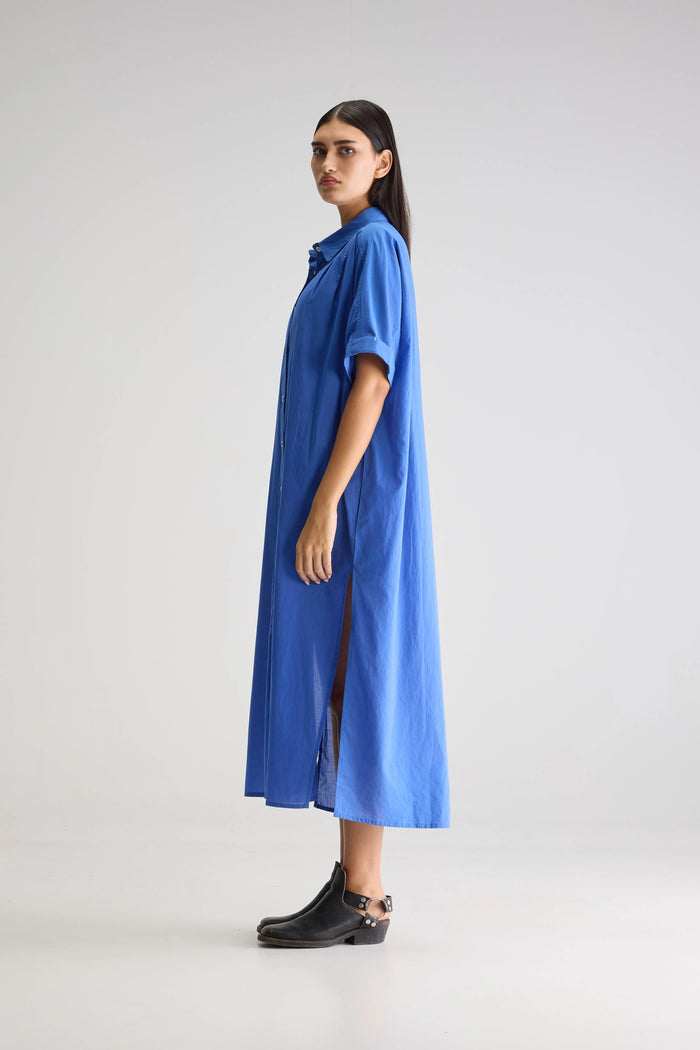 Bellerose Robe Chemise Longue Bleue Pour Femmes