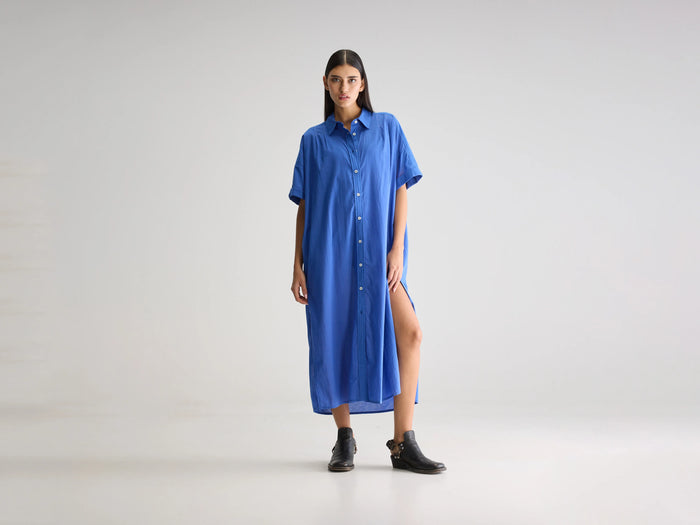 Bellerose Robe Chemise Longue Bleue Pour Femmes