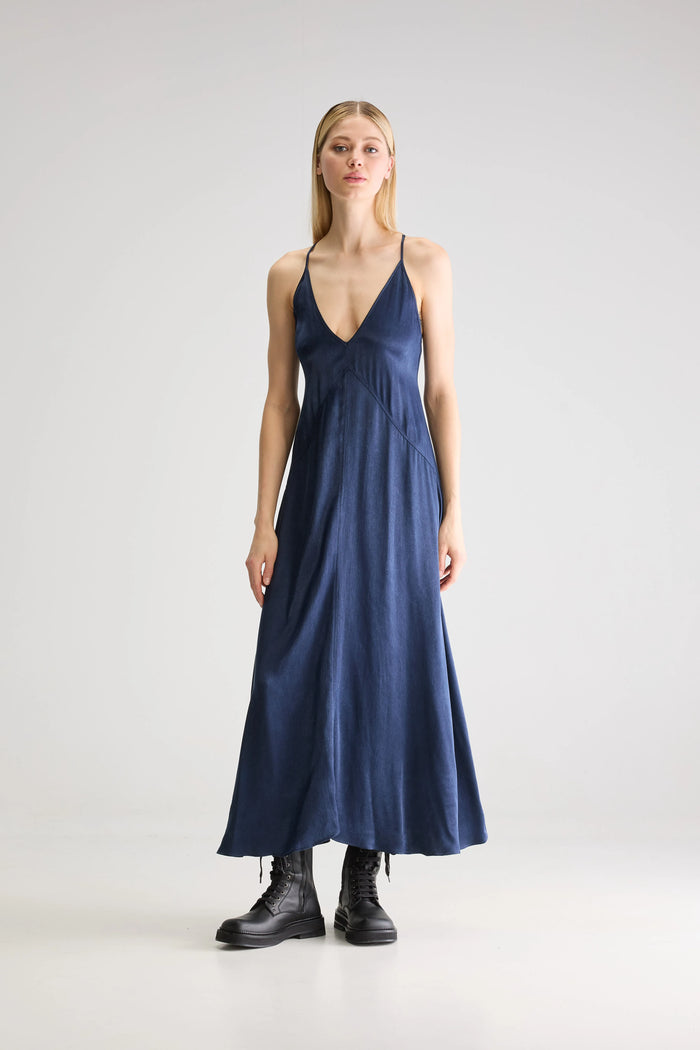 Bellerose Robe Longue Marine Flottante Pour Femmes