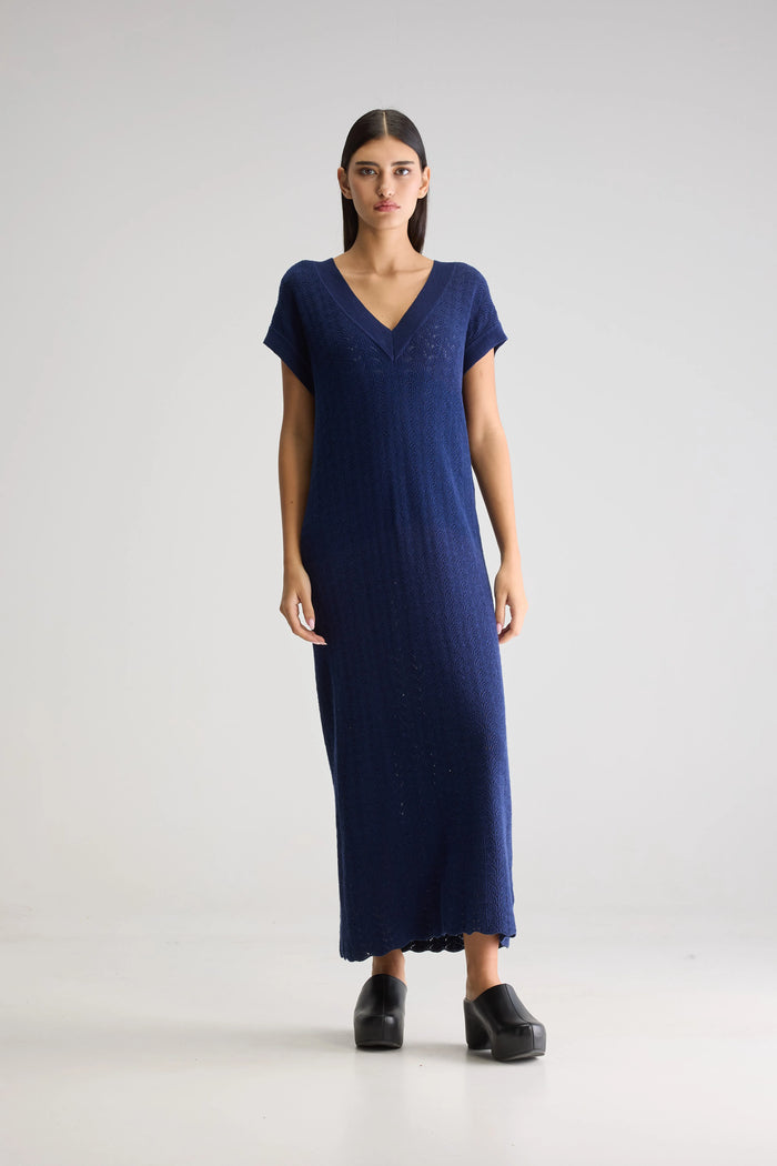 Bellerose Robe Tricotée Longue Marine Pour Femmes