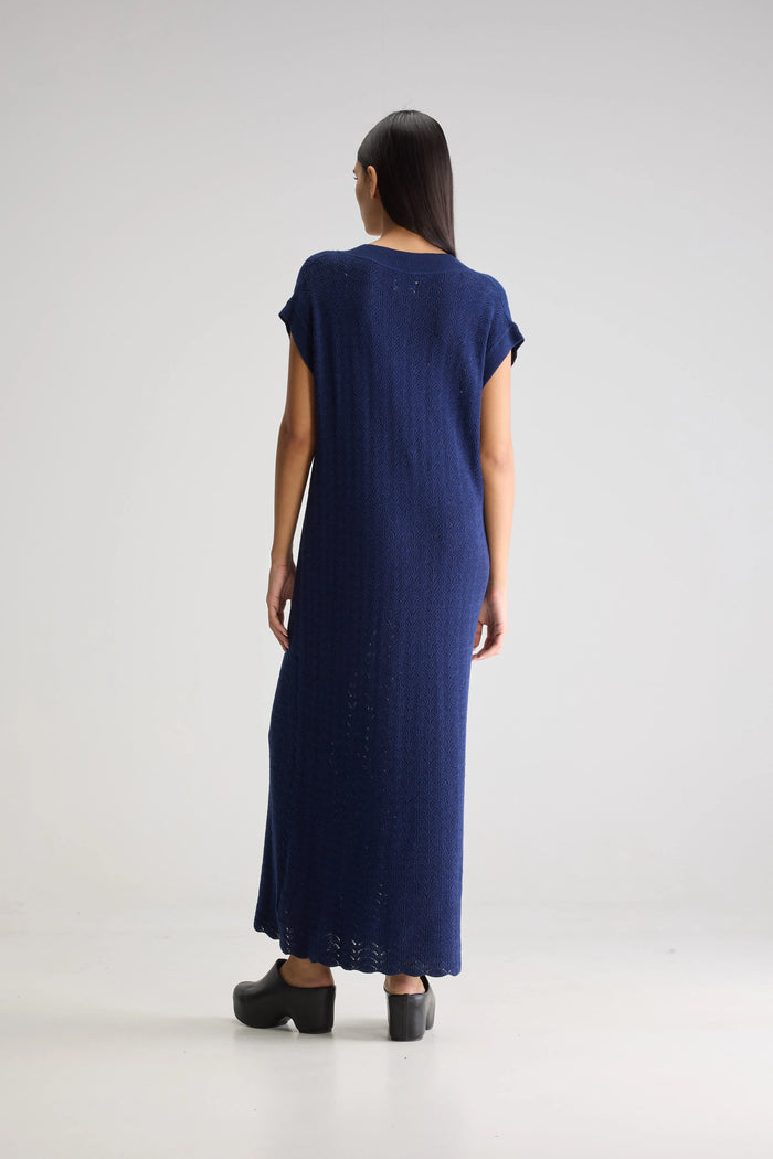 Bellerose Robe Tricotée Longue Marine Pour Femmes