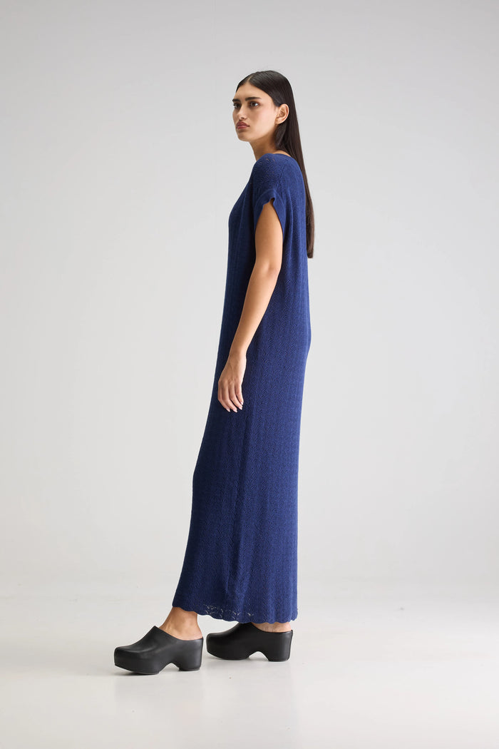 Bellerose Robe Tricotée Longue Marine Pour Femmes
