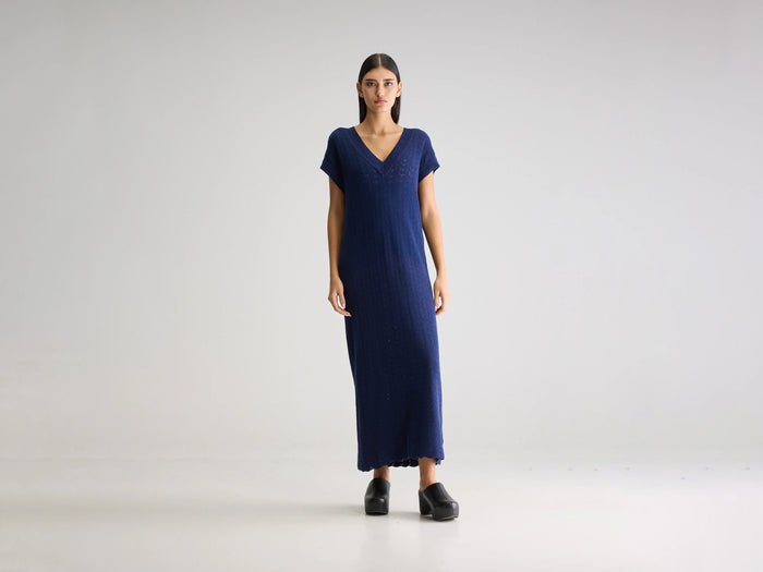 Bellerose Robe Tricotée Longue Marine Pour Femmes