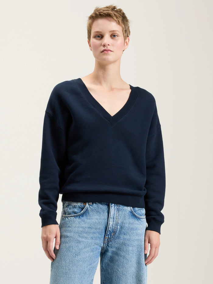 Bellerose Sweatshirt Bleu Marine Col V Pour Femmes