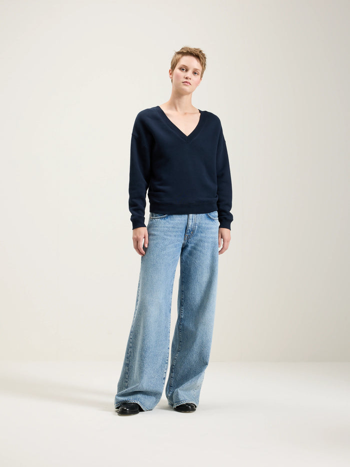 Bellerose Sweatshirt Bleu Marine Col V Pour Femmes