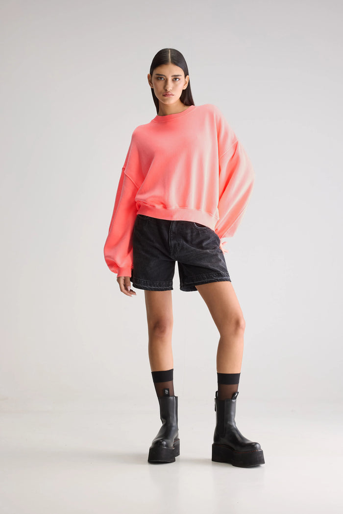 Bellerose Sweatshirt Court Orange Néon Pour Femmes