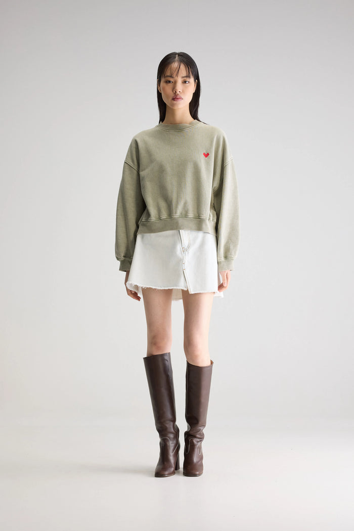 Bellerose Sweatshirt Cropped Kaki Pour Femmes