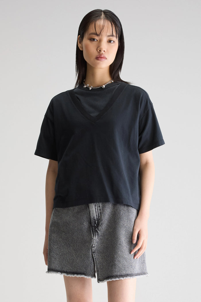 Bellerose T-shirt Col En V Bleu Marine Pour Femmes