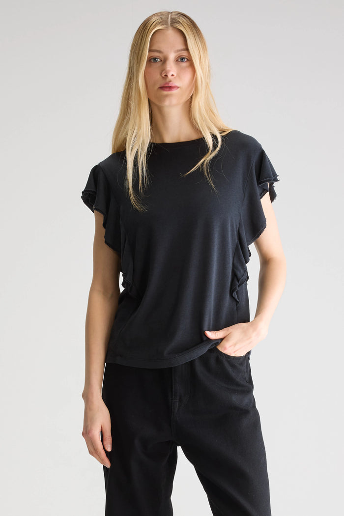 Bellerose T-Shirt Noir-Bleu À Volants Pour Femmes
