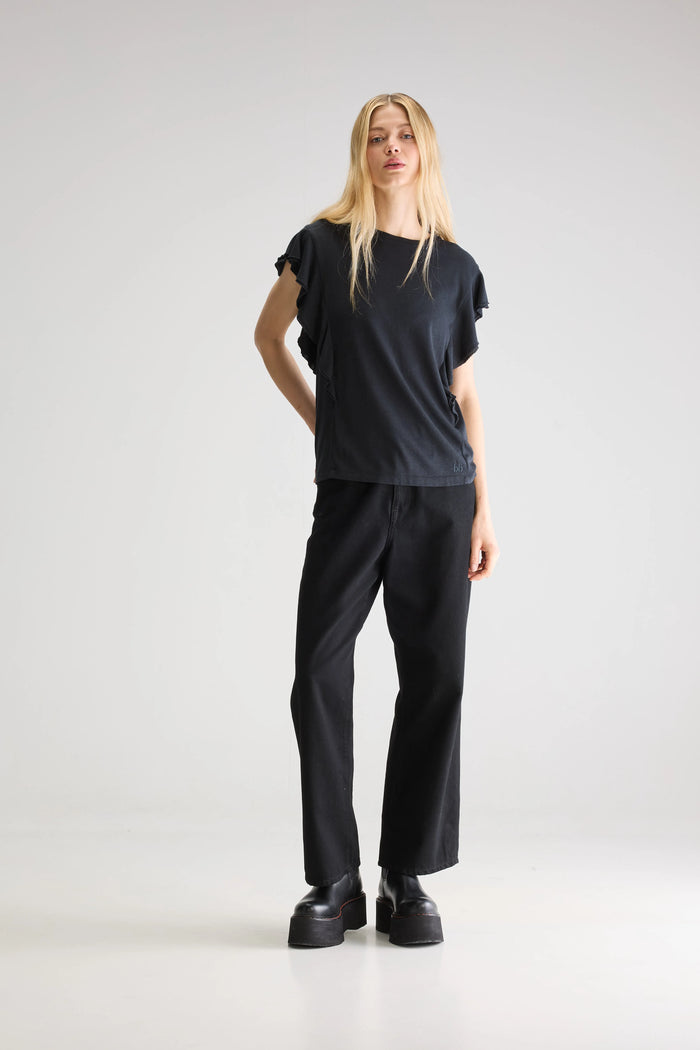 Bellerose T-Shirt Noir-Bleu À Volants Pour Femmes