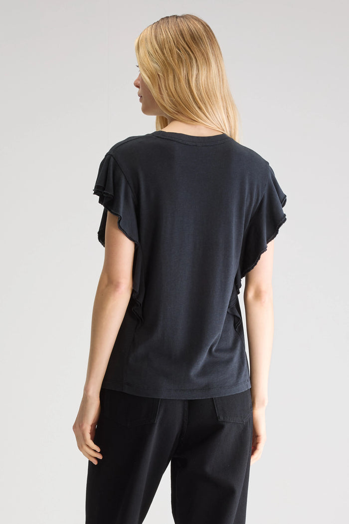 Bellerose T-Shirt Noir-Bleu À Volants Pour Femmes
