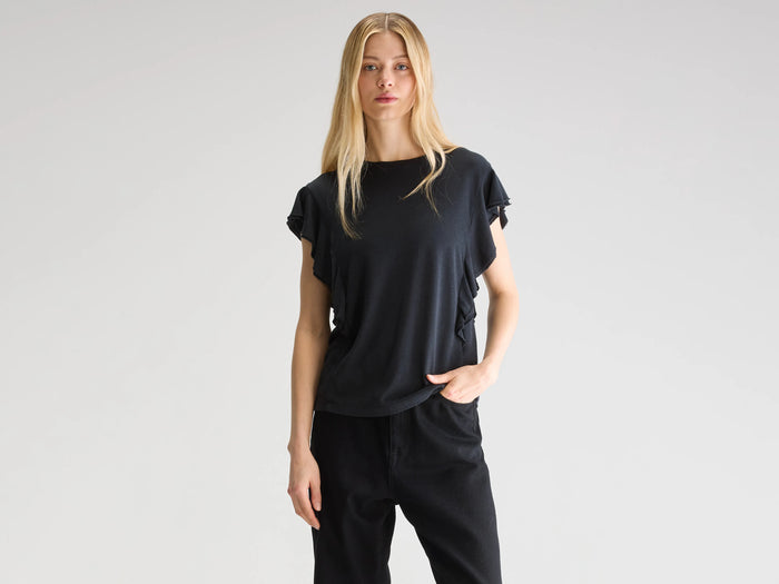 Bellerose T-Shirt Noir-Bleu À Volants Pour Femmes