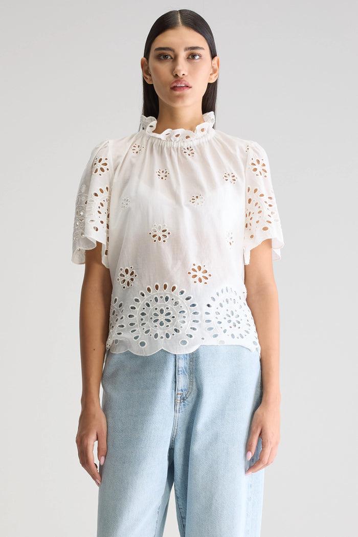 Bellerose Blouse Blanche À Manches Courtes Pour Femmes